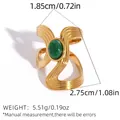 Golden geometric wave ring for women with oval green stone inlay and retro design - Gold with Green Stone (BJZ-251111-2)