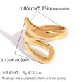 Adjustable golden stainless steel wave ring with modern bypass lines and lightweight design - Bypass Style (A8-5-251109-7) / Gold