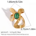 Golden stainless steel wavy ring with an oval green malachite stone inlay - Gold with Malachite (BJZ-251111-4)