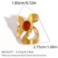 Gouden roestvrijstalen ring met bruine edelsteen en gedetailleerde maatspecificaties - Goud met Rode Agaat (BJZ-251111-5)