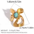 Artistieke gouden golfring met ovale turquoise steen en brede geometrische band - Goud met Blauwe Turkoois (BJZ-251111-6)