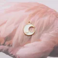 Star and moon charm pendant with white oil drop finish and gold accents for DIY jewelry - White Shell Moon