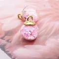 Pink heart glitter glass ball pendant with gold metal cap for DIY jewelry making - Pink