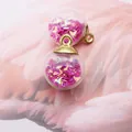 Pink heart sequin glass ball pendant with gold metal loop for DIY jewelry making - Purple