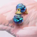 DIY glass ball pendant with blue and green sequins and gold cap for jewelry making - Sapphire Blue