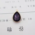 Faceted teardrop purple crystal pendant with golden metal frame for DIY jewelry making - Violet