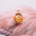 DIY glass ball pendant with orange iridescent sequins and gold loop for jewelry making - Orange