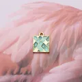 Square gold geometric pendant with green enamel checkered pattern and ring loop - Square / Blue
