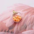 Handmade DIY glass ball pendant with iridescent orange sequins and gold metal cap - Orange Red