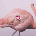 Silver round rhinestone button with large pink crystal center for DIY hair accessories - Rose Red