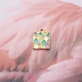 Square gold alloy charm with colorful checkerboard enamel pattern and top loop - Square / Purple