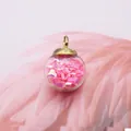 DIY glass ball pendant with pink iridescent sequins and golden metal loop connector - Rose Red