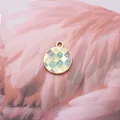 Enamel circle pendant with yellow purple and green geometric pattern on gold base - Round / Purple