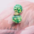 DIY green star sequin glass globe charm with gold metal cap for handmade jewelry - Dark Green