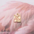 Pink and beige square checkered enamel charm with golden metal finish for DIY jewelry - Square / Pink