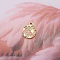 Round gold alloy pendant with pink and white enamel checkerboard pattern for DIY jewelry - Round / Pink