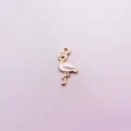 Pink and white enamel flamingo pendant with gold metal edges for DIY jewelry making - Pink