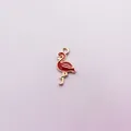 Pink enamel flamingo pendant charm with gold plating for DIY jewelry and keychain crafts - Red