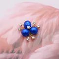 Königsblaues Perlen-Blumen-Accessoire mit Goldauflage und weißen Strasssteinen - 23# Königsblau