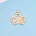 Close-up of golden alloy crown charm with white pearls and sparkling rhinestone for DIY crafts - Crown (Pearl) / Crown Pearl