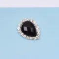 Wassertropfen Anhänger mit schwarzem Edelstein und Strassbesatz für DIY Schmuckdesign - Schwarz