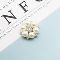 Makro-Detail des Perlenblumen-Legierungszubehörs mit funkelnden Kristallen für DIY-Haarschmuck - Silber