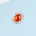 Close-up of red oval crystal alloy button accessory with sparkling white rhinestones - Red