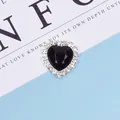 Décoration élégante en forme de cœur avec gemme noire et bordure en strass scintillants - Noir