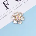 Golden alloy six-petal flower DIY accessory with clear and iridescent rhinestones - White (AB Color)