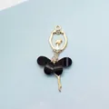 Golden ballet dancer pendant with black crystal dress and sparkling rhinestones - Black (Gold Base)
