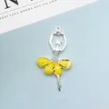 Silver ballet girl charm with sparkling rhinestones and yellow crystal petal skirt - Yellow (Silver Base)
