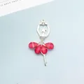 Silver ballet girl pendant with rose pink crystal skirt and sparkling rhinestones - Rose Red (Silver Base)