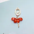 Ballerina pendant with gold alloy frame, white rhinestones and orange-red pear gems - Orange Red (Gold Base)