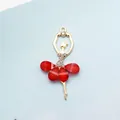 Golden ballet dancer pendant with red crystal skirt and sparkling rhinestones - Bright Red (Gold Base)