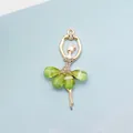Golden ballet dancer charm with green teardrop crystal skirt for DIY jewelry making - Light Green (Gold Base)