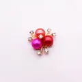 Macro detail of alloy flower charm with three colorful pearls and tiny zircons - Pink Red Orange Pearl Cluster (A408#)