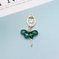 Golden ballet dancer pendant with emerald green teardrop crystals for DIY jewelry making - Dark Green (Gold Base)
