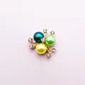 Detailed shot of multi-colored pearl flower brooch with sparkling crystal rhinestones - Green Yellow Cyan Pearl Cluster (A414#)