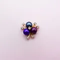 Macro detail of three-color pearls with sparkling rhinestones in golden metal setting - Blue Purple Deep Purple Pearl Cluster (A409#)