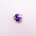 Close-up of alloy flower accessory with three colorful pearls and sparkling rhinestones - Purple Blue Pink Pearl Cluster (A410#)