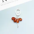 Silver ballerina pendant with amber gemstones and sparkling rhinestones for DIY crafts - Coffee (Silver Base)