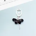 Silver ballet dancer pendant with black gemstone skirt and crystal accents - Black (Silver Base)