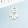 Silver ballet dancer pendant with white flower skirt and sparkling crystal accents - Off-White (Silver Base)