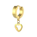 Detail showing a golden butterfly heart pendant on a wide circular titanium steel hoop earring - Hollow Heart Pendant (Gold 1)