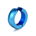 Polished bright blue stainless steel clip-on hoop earring with a smooth rounded surface - Blue