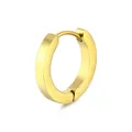 Macro shot of minimalist gold huggie hoop earring with a polished metallic finish - Gold