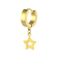 Macro shot of gold stainless steel huggie earring featuring a hollow star-shaped pendant - Hollow Star Pendant (Gold 3)