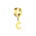Macro detail of gold stainless steel hoop earring with crescent moon and star charm - Star Moon Pendant (Gold 4)