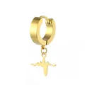 Polished gold stainless steel hoop earrings with heartbeat pulse charm on white background - EKG Pendant (Gold 5)