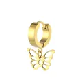 Polished gold butterfly drop earrings with stainless steel hoop clasp on white background - Hollow Butterfly Pendant (Gold 6)